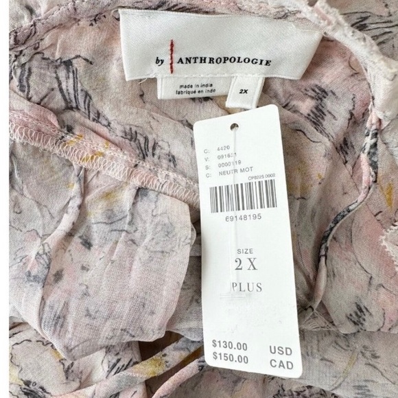 NWT Anthropologie Curtain Top 2X Pink Semi-Sheer Floral Duster - Picture 9 of 10